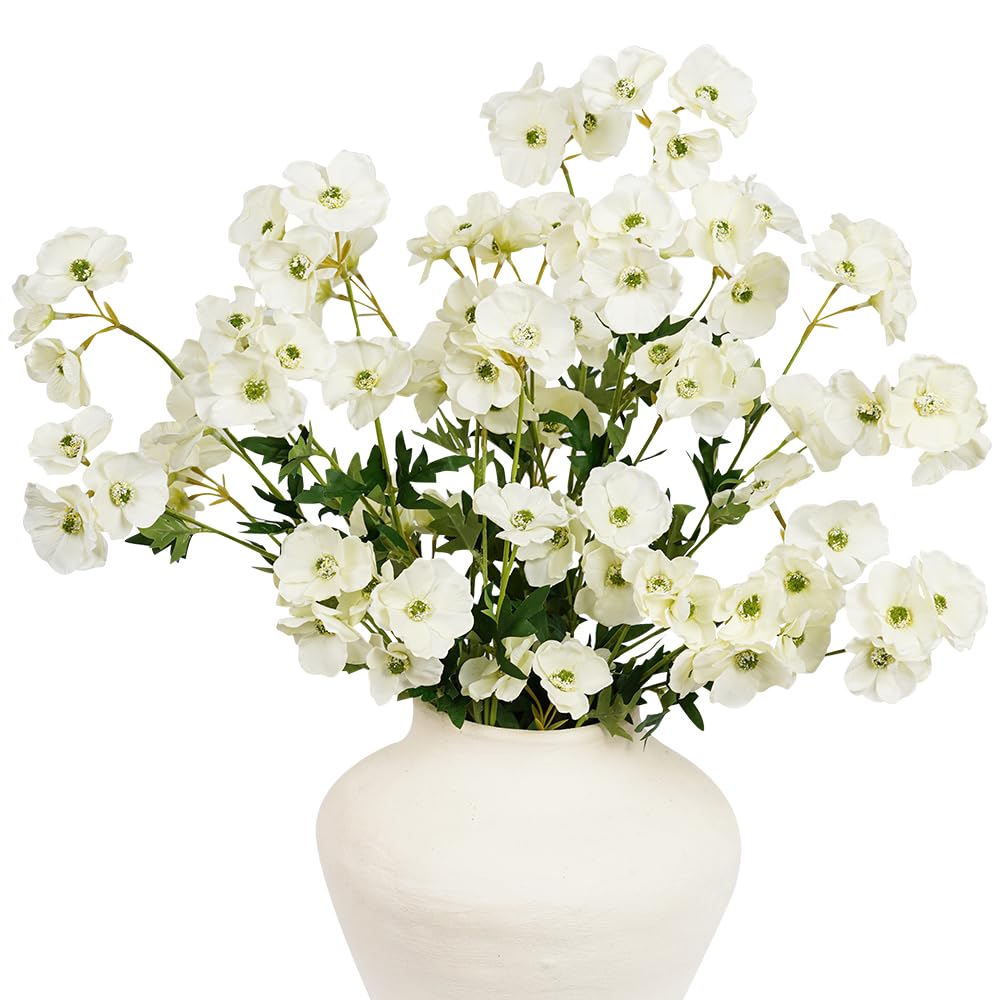 Melorca&Guilla Cherry Blossom Branches,3PCS 35" Artificial Silk Cherry Blossom Flowers, Faux Stems Vase Branches Artificial Plants for Shop Garden Office Home Décor (3, White Cherry Blossom)