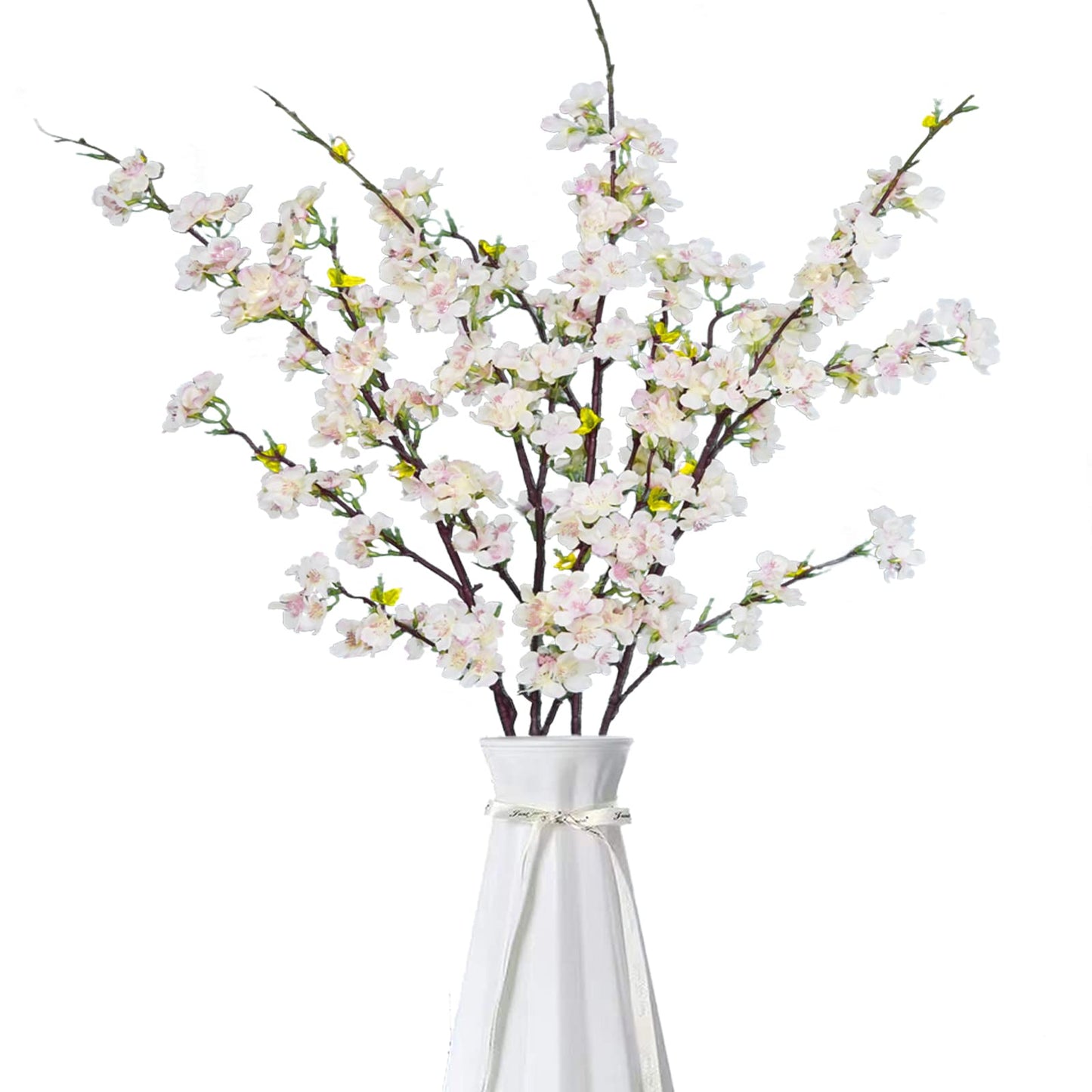 4Pcs Artificial Cherry Blossom Flowers 43 Inch Long Stem Cherry Blossom Decor Fake Flower for Home Wedding Outdoor Decoration (White)