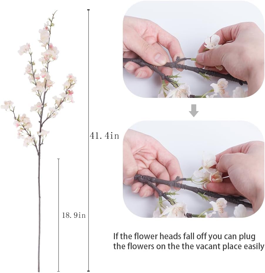 LESING 4pcs Artificial Cherry Blossom Stems,41.4" Realistic Fake Silk Long Stems Artificial Flower Branches for Floor Table Home Wedding Decoration (Light Pink -1)
