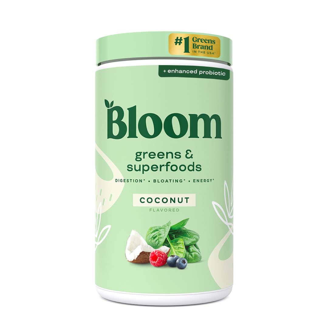 Bloom Nutrition Greens and Superfoods Powder for Digestive Health, Greens Powder, Digestive Enzymes, Probiotics, Spirulina, Chlorella for Bloating & Gut Support, Green Juice, 30 SVG, Strawberry Kiwi