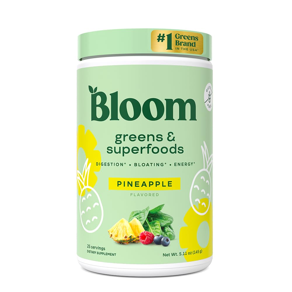 Bloom Nutrition Greens and Superfoods Powder for Digestive Health, Greens Powder, Digestive Enzymes, Probiotics, Spirulina, Chlorella for Bloating & Gut Support, Green Juice, 30 SVG, Strawberry Kiwi