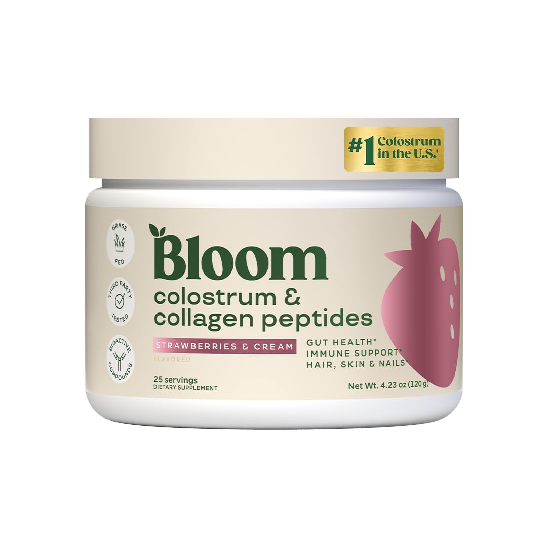 Bloom Nutrition Bovine Colostrum Powder with Vitamin B-12 for Gut Health, Immune Support, Hair Growth & Beauty Supplement | Unflavored, 25 Servings