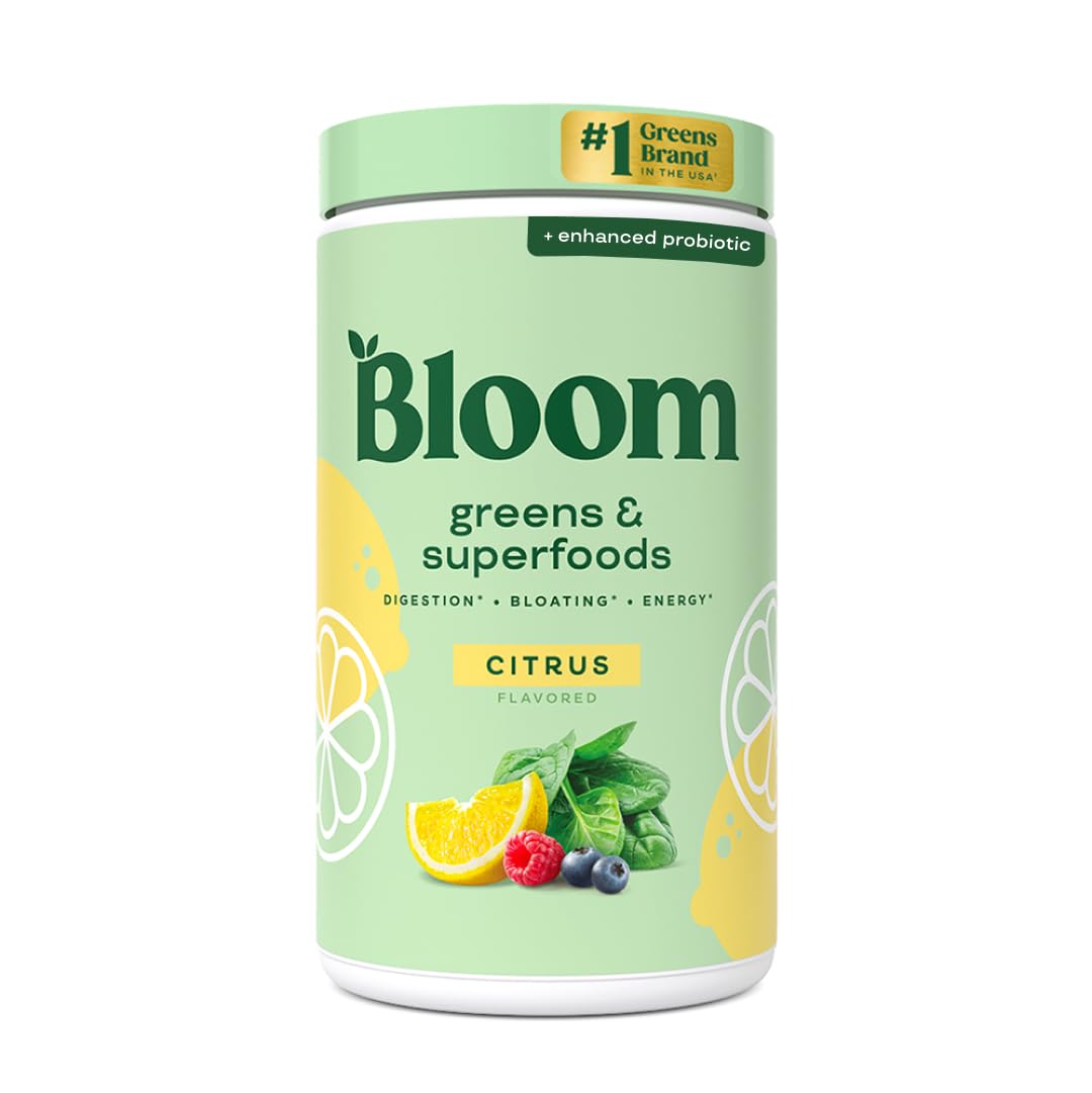Bloom Nutrition Greens and Superfoods Powder for Digestive Health, Greens Powder, Digestive Enzymes, Probiotics, Spirulina, Chlorella for Bloating & Gut Support, Green Juice, 30 SVG, Strawberry Kiwi