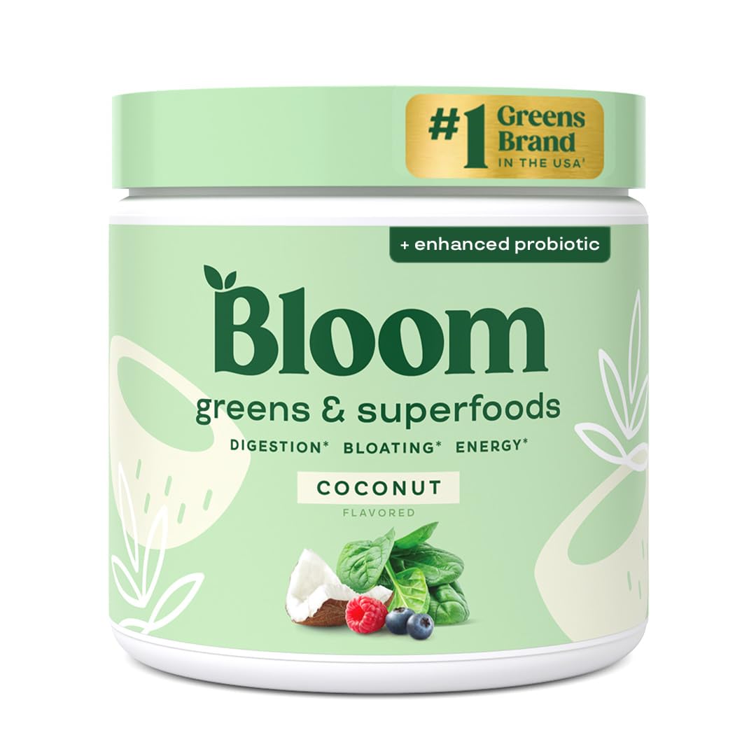 Bloom Nutrition Greens and Superfoods Powder for Digestive Health, Greens Powder, Digestive Enzymes, Probiotics, Spirulina, Chlorella for Bloating & Gut Support, Green Juice, 30 SVG, Strawberry Kiwi