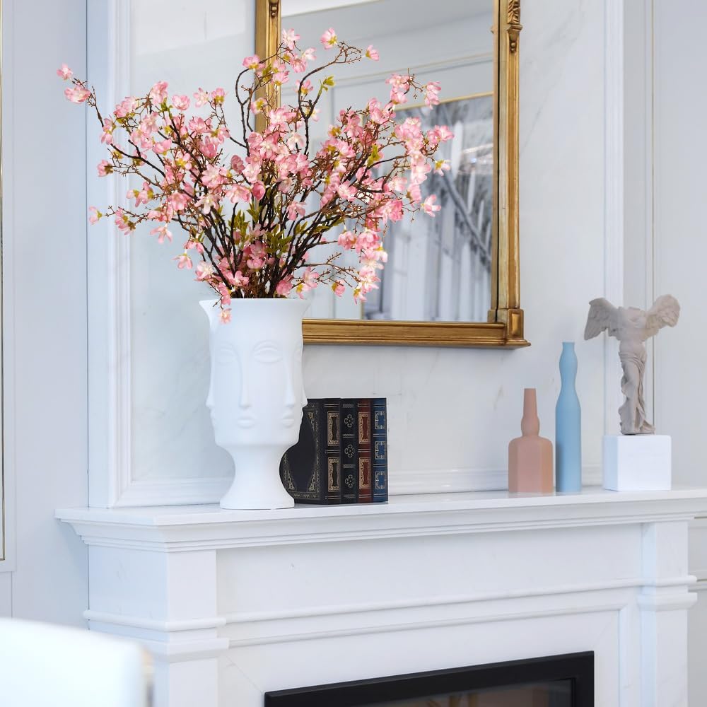 Melorca&Guilla Cherry Blossom Branches,3PCS 35" Artificial Silk Cherry Blossom Flowers, Faux Stems Vase Branches Artificial Plants for Shop Garden Office Home Décor (3, White Cherry Blossom)