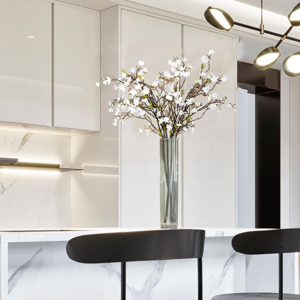 Melorca&Guilla Cherry Blossom Branches,3PCS 35" Artificial Silk Cherry Blossom Flowers, Faux Stems Vase Branches Artificial Plants for Shop Garden Office Home Décor (3, White Cherry Blossom)