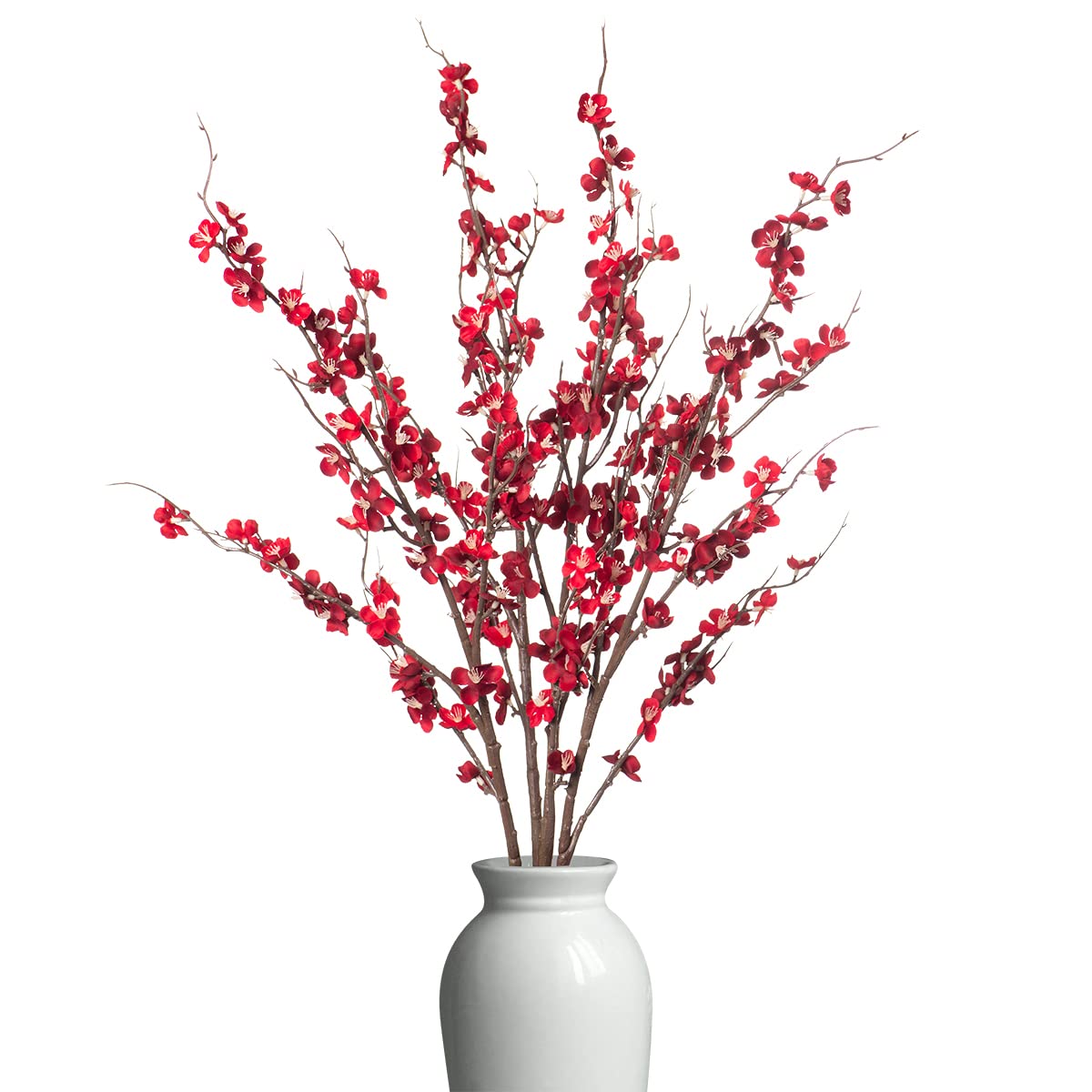 4Pcs Cherry Blossom Branches Artificial Flowers for Spring Summer Indoor Decoration,Faux Long Stem Artificial Flowers for Wedding Home Office Bedroom Party Table Centerpieces Decor(White)