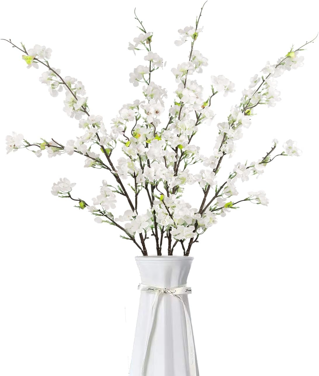 4Pcs Artificial Cherry Blossom Flowers 43 Inch Long Stem Cherry Blossom Decor Fake Flower for Home Wedding Outdoor Decoration (White)