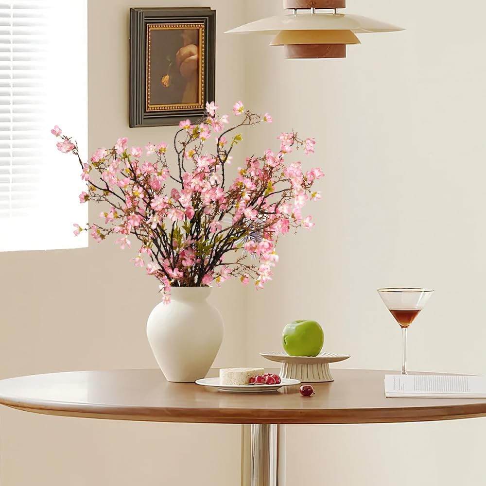 Melorca&Guilla Cherry Blossom Branches,3PCS 35" Artificial Silk Cherry Blossom Flowers, Faux Stems Vase Branches Artificial Plants for Shop Garden Office Home Décor (3, White Cherry Blossom)