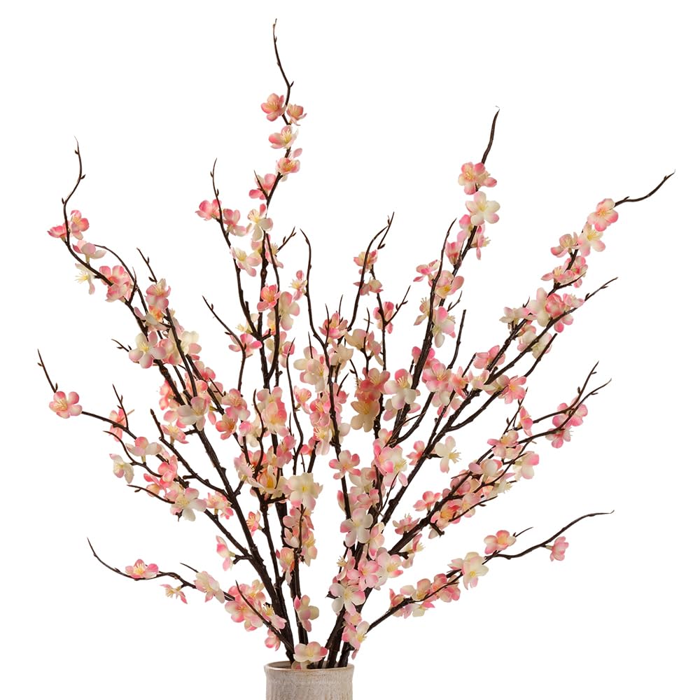 LESING 4pcs Artificial Cherry Blossom Stems,41.4" Realistic Fake Silk Long Stems Artificial Flower Branches for Floor Table Home Wedding Decoration (Light Pink -1)