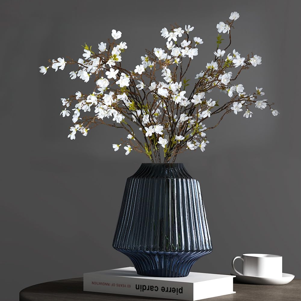 Melorca&Guilla Cherry Blossom Branches,3PCS 35" Artificial Silk Cherry Blossom Flowers, Faux Stems Vase Branches Artificial Plants for Shop Garden Office Home Décor (3, White Cherry Blossom)