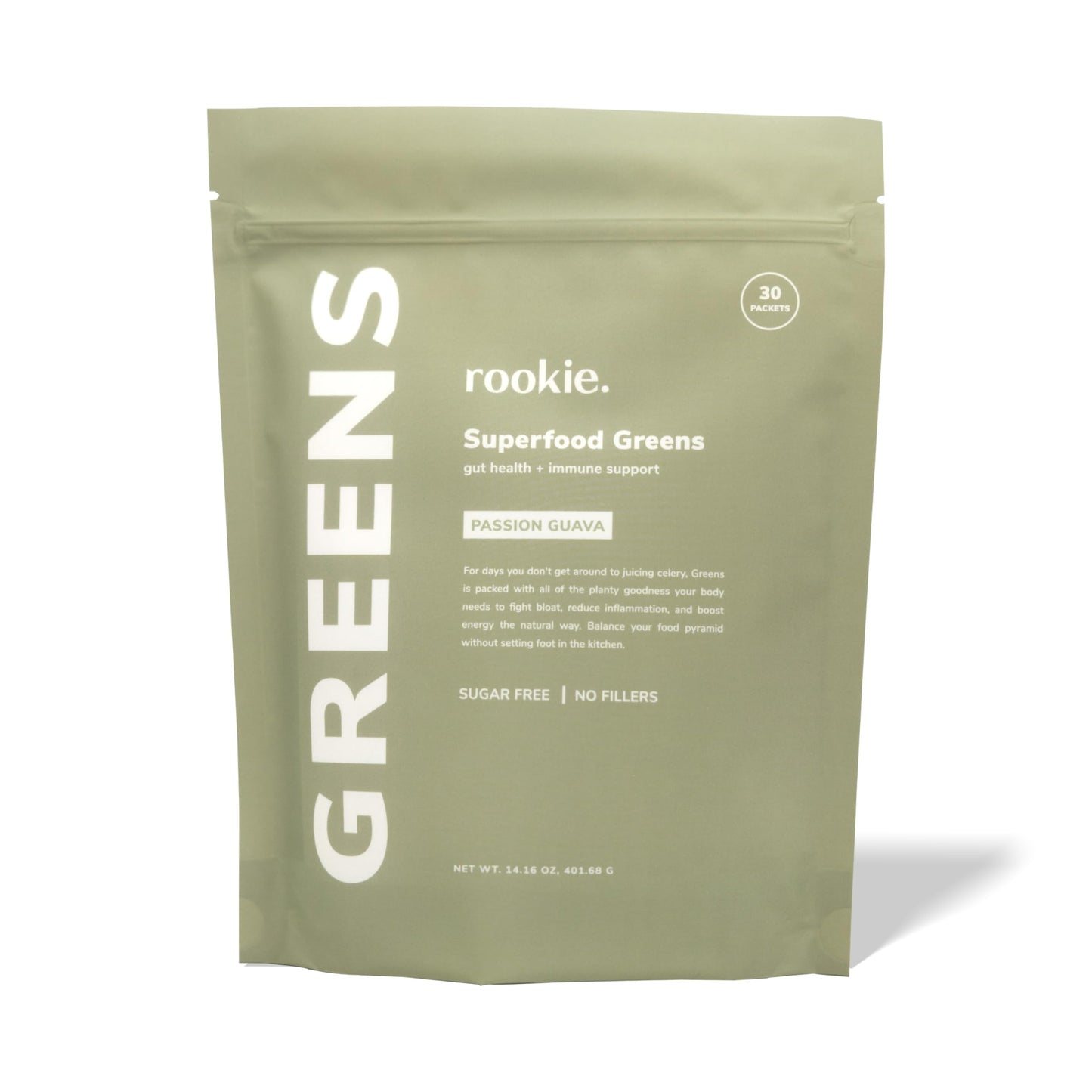Rookie Wellness Greens + Superfoods - Greens Superfoods Powder Drink Made with Whole Food Sourced Ingredients Contains Vitamins, Probiotics, Antioxidants, and Baobab Fiber (30 Servings, Peach Mango)