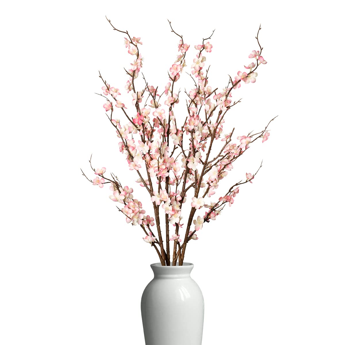 4Pcs Cherry Blossom Branches Artificial Flowers for Spring Summer Indoor Decoration,Faux Long Stem Artificial Flowers for Wedding Home Office Bedroom Party Table Centerpieces Decor(White)