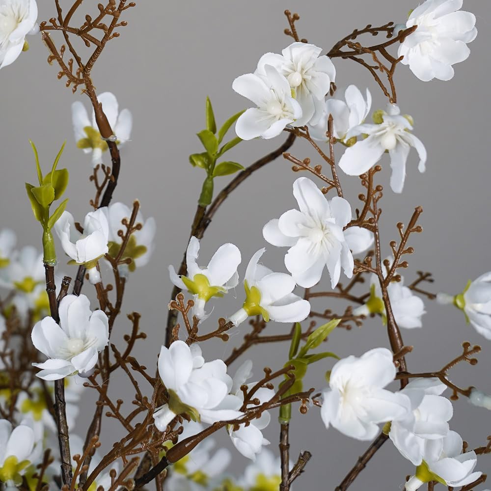 Melorca&Guilla Cherry Blossom Branches,3PCS 35" Artificial Silk Cherry Blossom Flowers, Faux Stems Vase Branches Artificial Plants for Shop Garden Office Home Décor (3, White Cherry Blossom)