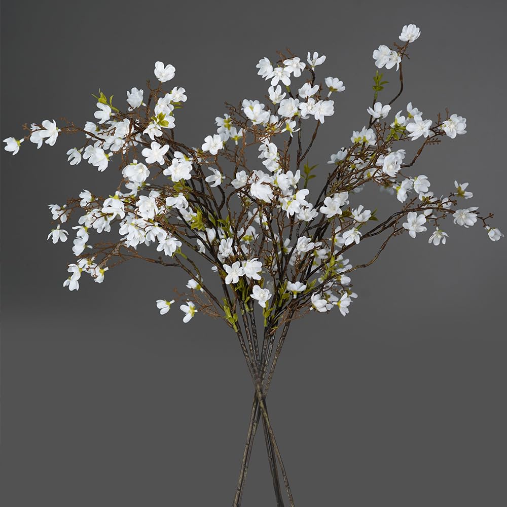 Melorca&Guilla Cherry Blossom Branches,3PCS 35" Artificial Silk Cherry Blossom Flowers, Faux Stems Vase Branches Artificial Plants for Shop Garden Office Home Décor (3, White Cherry Blossom)