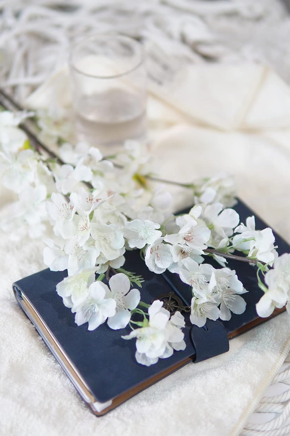 4Pcs Artificial Cherry Blossom Flowers 43 Inch Long Stem Cherry Blossom Decor Fake Flower for Home Wedding Outdoor Decoration (White)