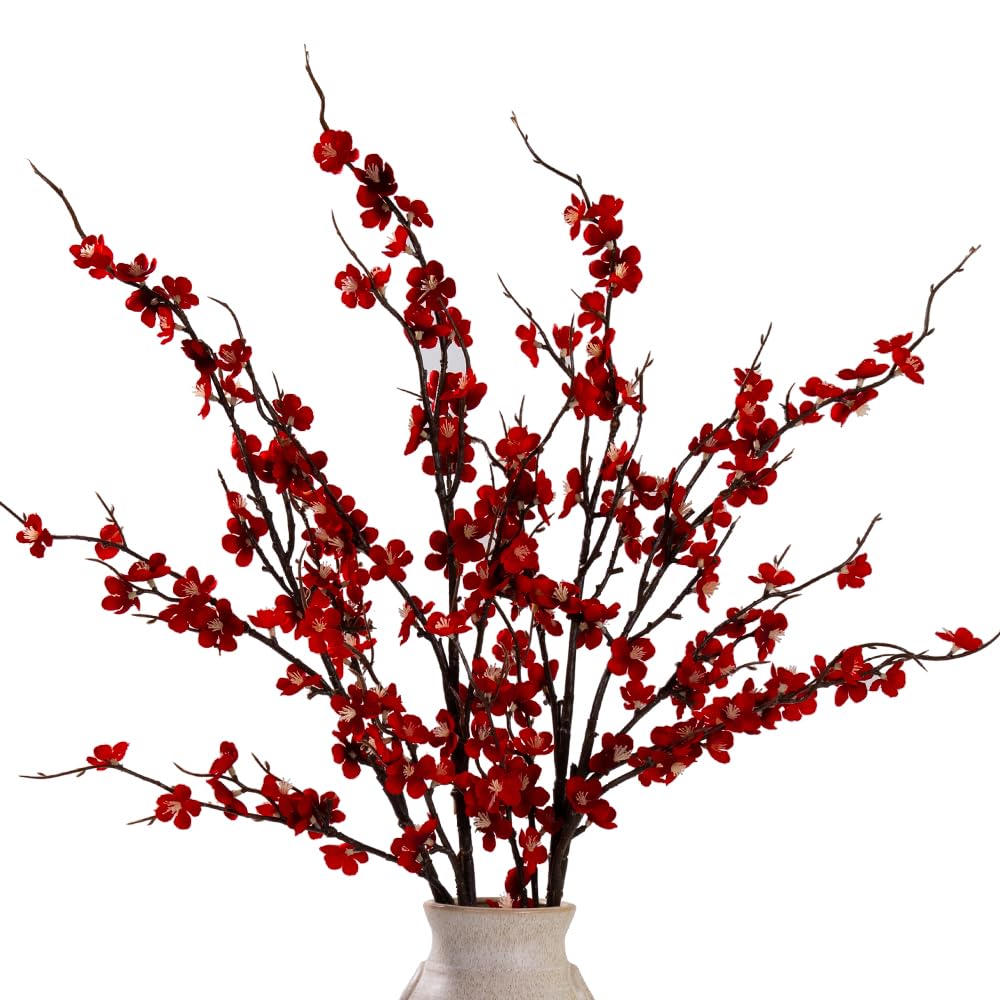 LESING 4pcs Artificial Cherry Blossom Stems,41.4" Realistic Fake Silk Long Stems Artificial Flower Branches for Floor Table Home Wedding Decoration (Light Pink -1)