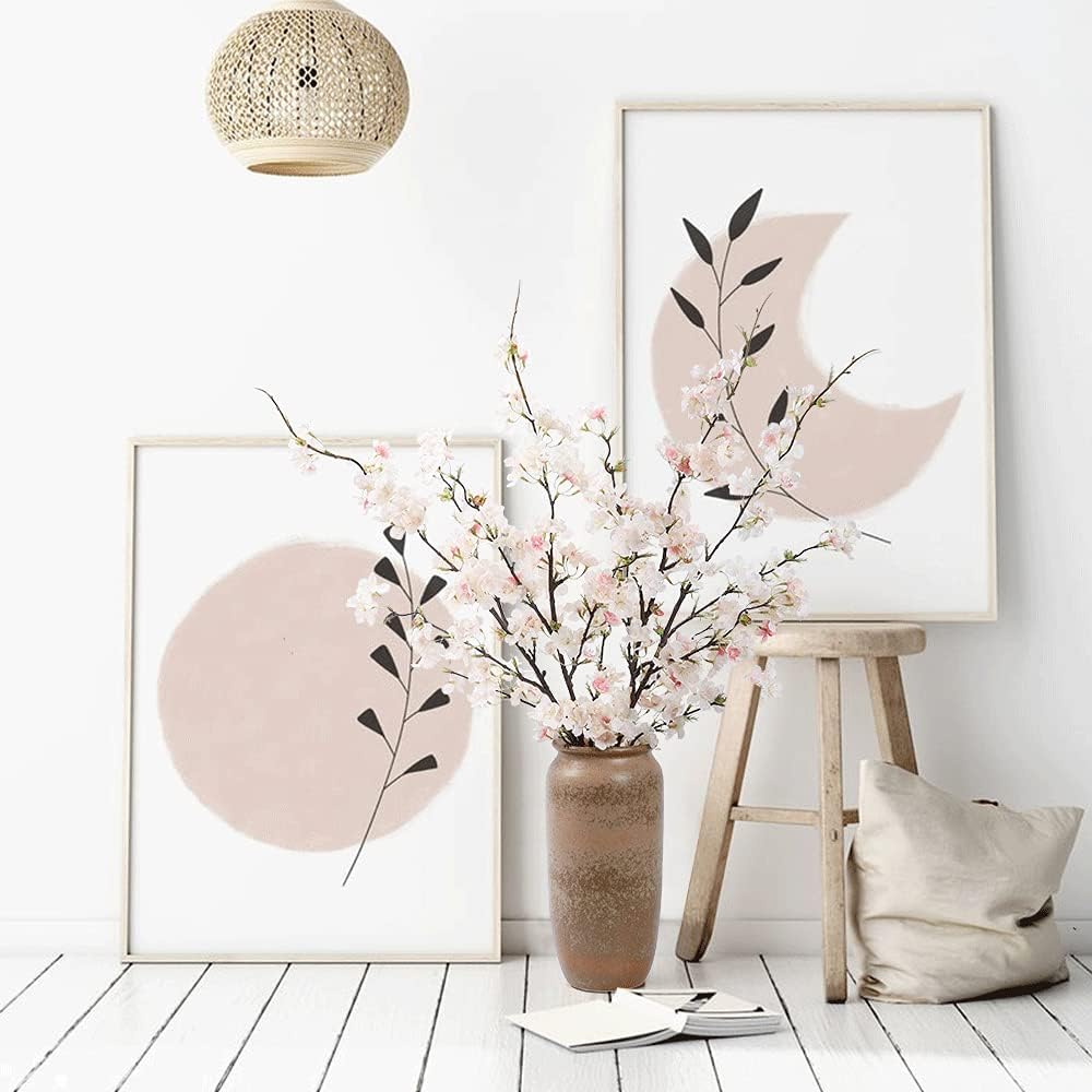 LESING 4pcs Artificial Cherry Blossom Stems,41.4" Realistic Fake Silk Long Stems Artificial Flower Branches for Floor Table Home Wedding Decoration (Light Pink -1)