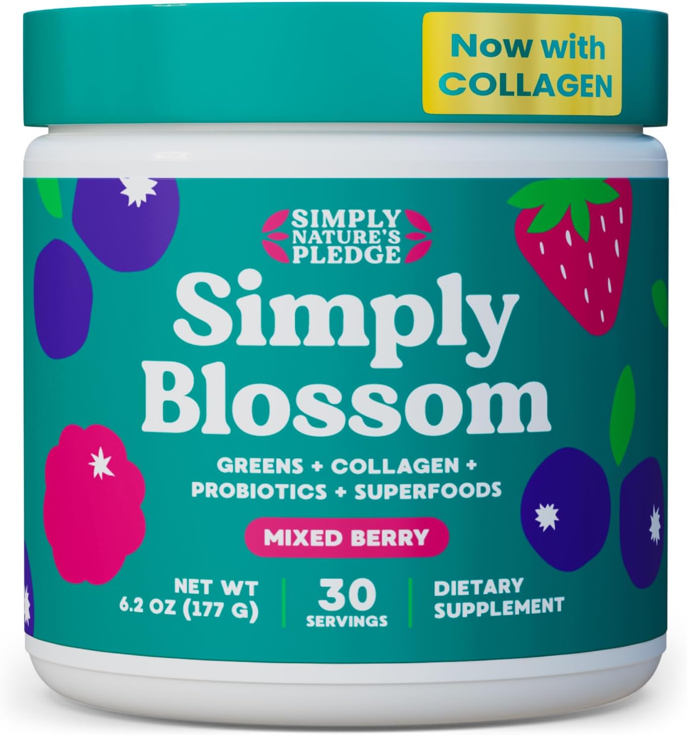 Simply Blossom Nutrition - Daily Greens & Superfood Powder + Collagen + Probiotics for Women's Digestive Health & Bloating Relief. Help Your Health Bloom - 30 Day Supply