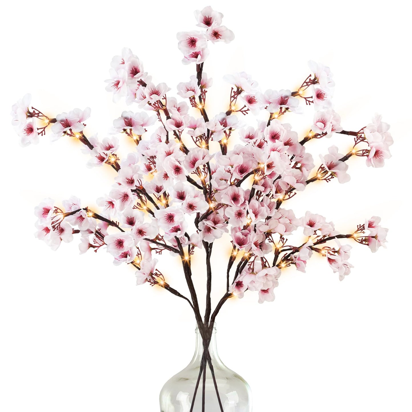 Uieke 4Pcs Artificial Cherry Blossom Flower, Silk Peach Flowers Fake Plants Arrangement for DIY Garden Home Wedding Party Decor Pink