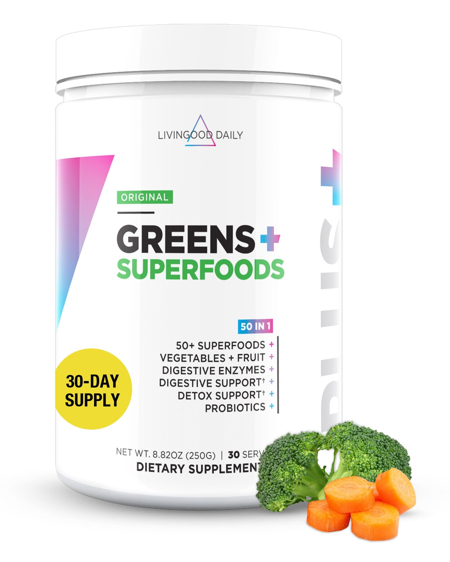 Livingood Daily Greens & Superfood Powder, Super Greens for Gut Health, Green Juice Powder with Spirulina, Chlorella, and Digestive Enzymes, Probiotics for Digestive Support, Berry, 30 Servings
