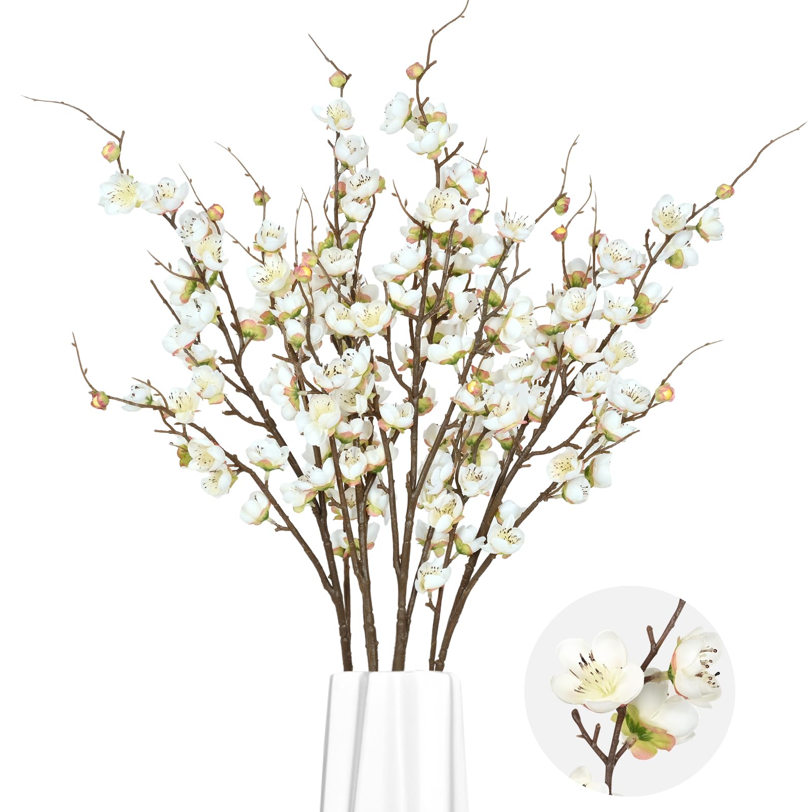 Waipfaru 4 Pcs Faux Cherry Blossom Decor, 36'' Long Stem Artificial Flowers for Tall Vase, Cherry Blossom Tree Branches for Floral Arrangements Wedding Spring Decorations (Pink)
