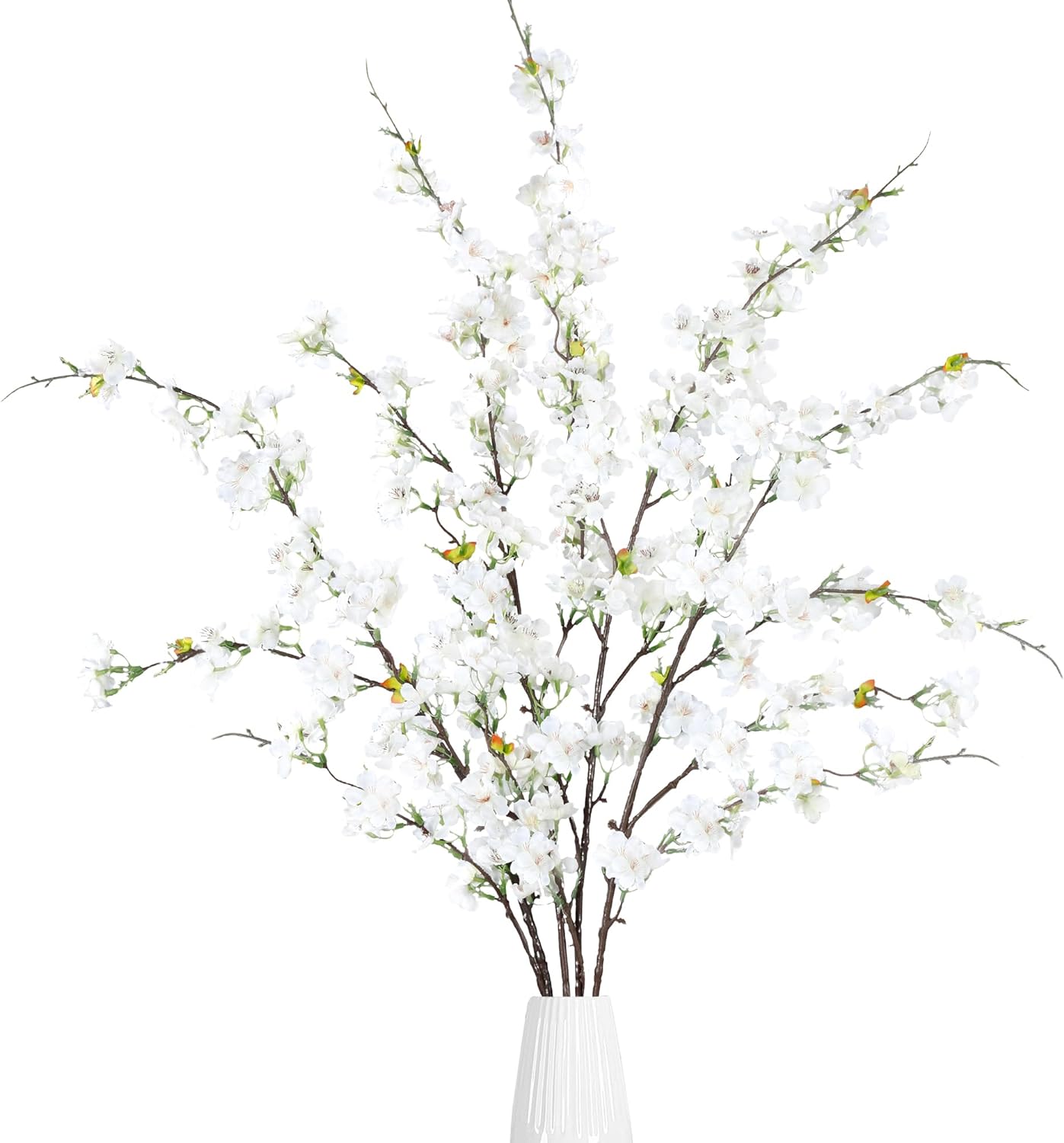 Sggvecsy Artificial Cherry Blossom Flowers 4 Pcs Faux Cherry Blossom Stems Faux Silk Cherry Blossom Branches 43’’ Fake Flowers Long Stems for Vase Arrangements Home Wedding Table Decor (White)