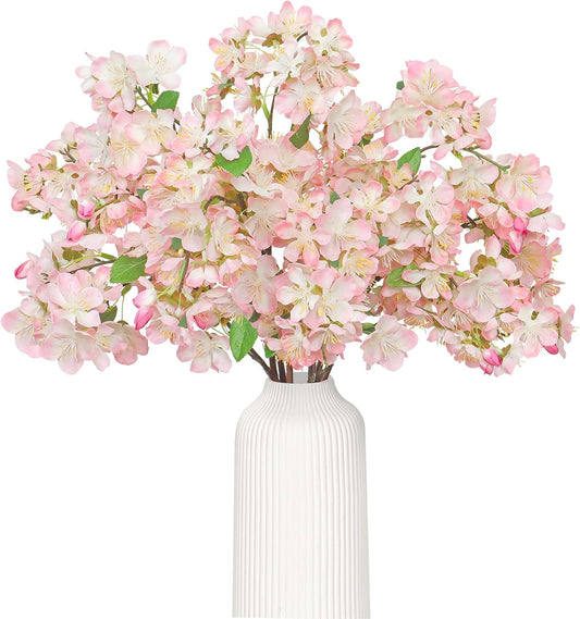 TOCHGREEN Artificial Cherry Blossom Branches 6PCS Fake Flowers Artificial Faux Silk Flowers Plum Tree Blossom Fake Plants Arrangement for Spring DIY Home Wedding Table Office Vase Decor (Pink)