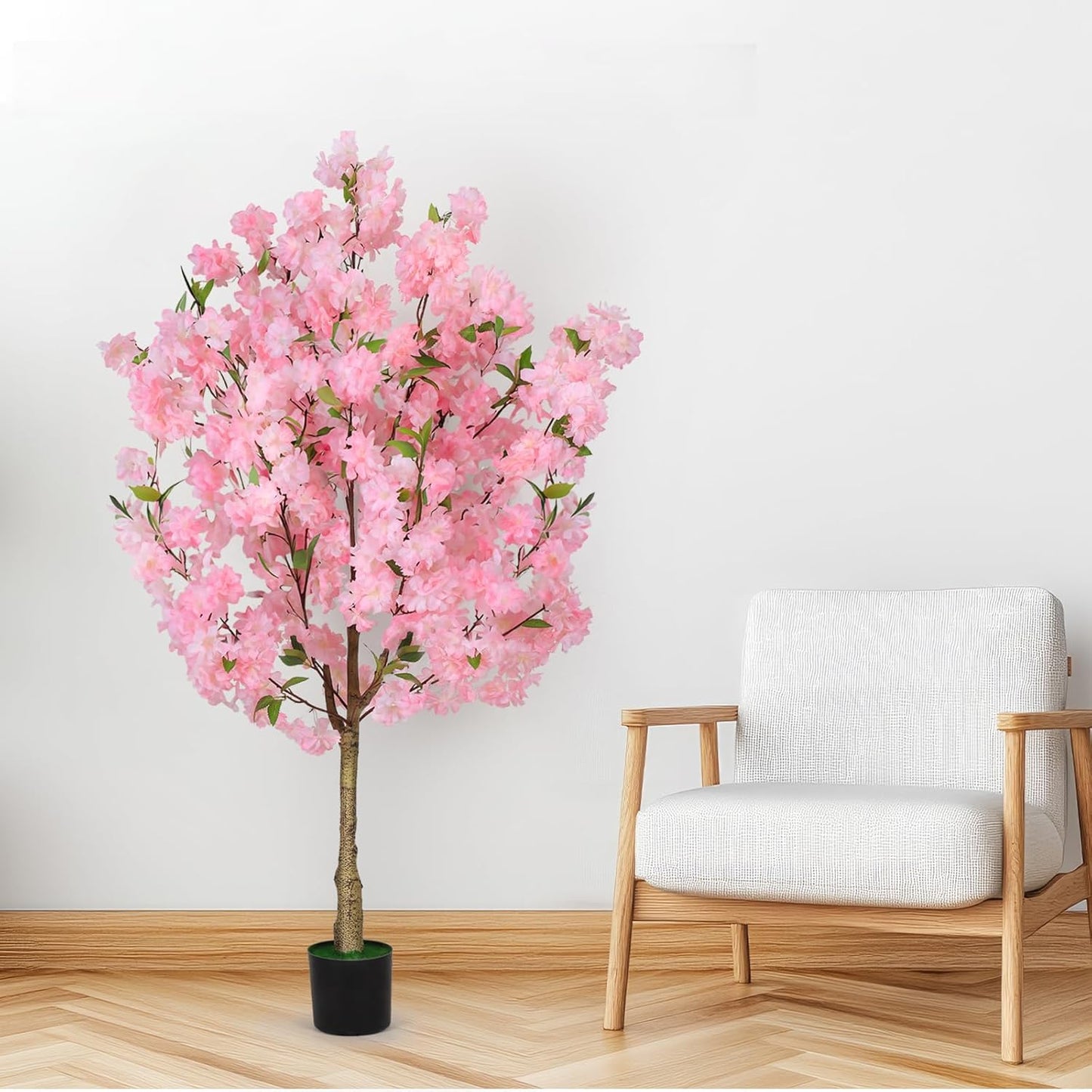 OUSHENG Artificial Cherry Blossom Tree, Fake Plants Indoor Decor, Faux Pink Sakura Flowers for Living Room Home House Entryway Bedroom Office Inside Decorations, 4FT