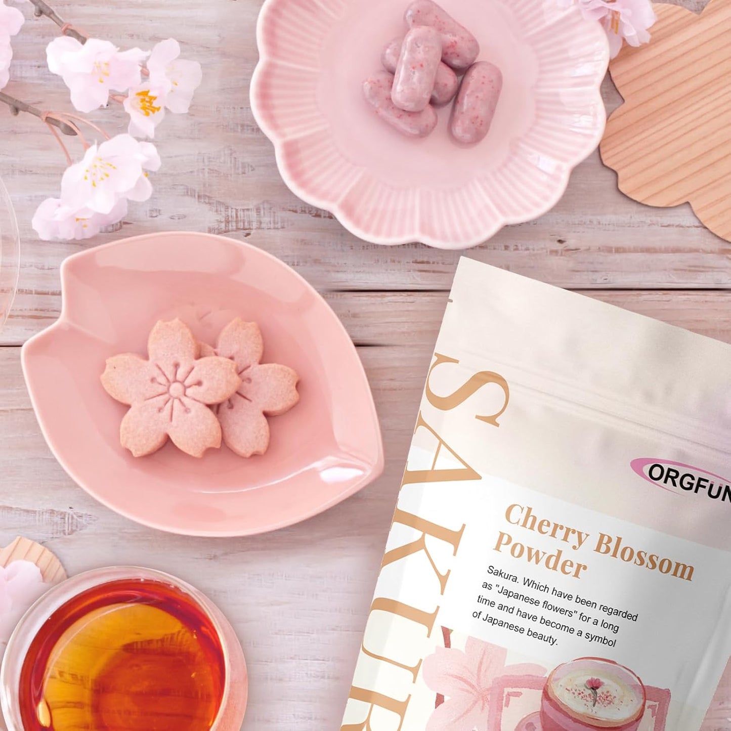 ORGFUN Original Sakura Powder Using 100% Spring Season Cherry Blossom No Additives Gluten Free Made in Japan Perfect for Sakura Latte, Drinks 3.52 Ounce