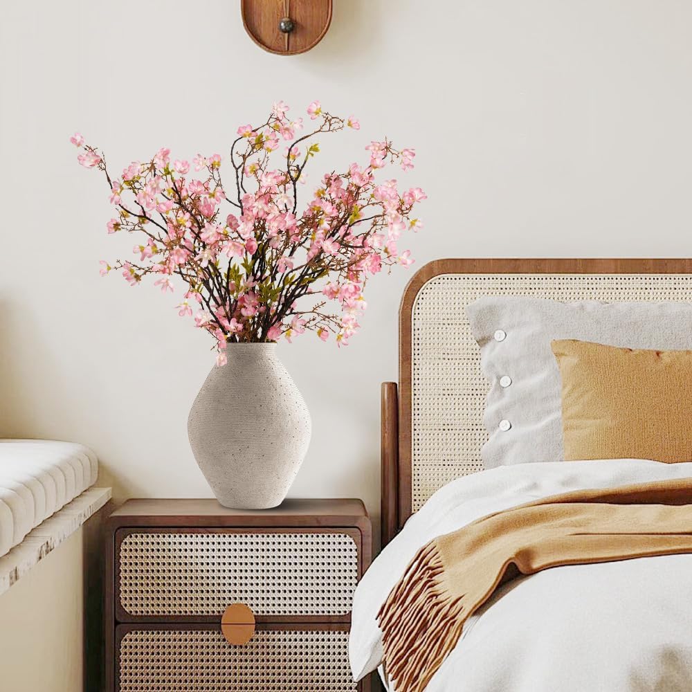 Melorca&Guilla Cherry Blossom Branches,3PCS 35" Artificial Silk Cherry Blossom Flowers, Faux Stems Vase Branches Artificial Plants for Shop Garden Office Home Décor (3, White Cherry Blossom)