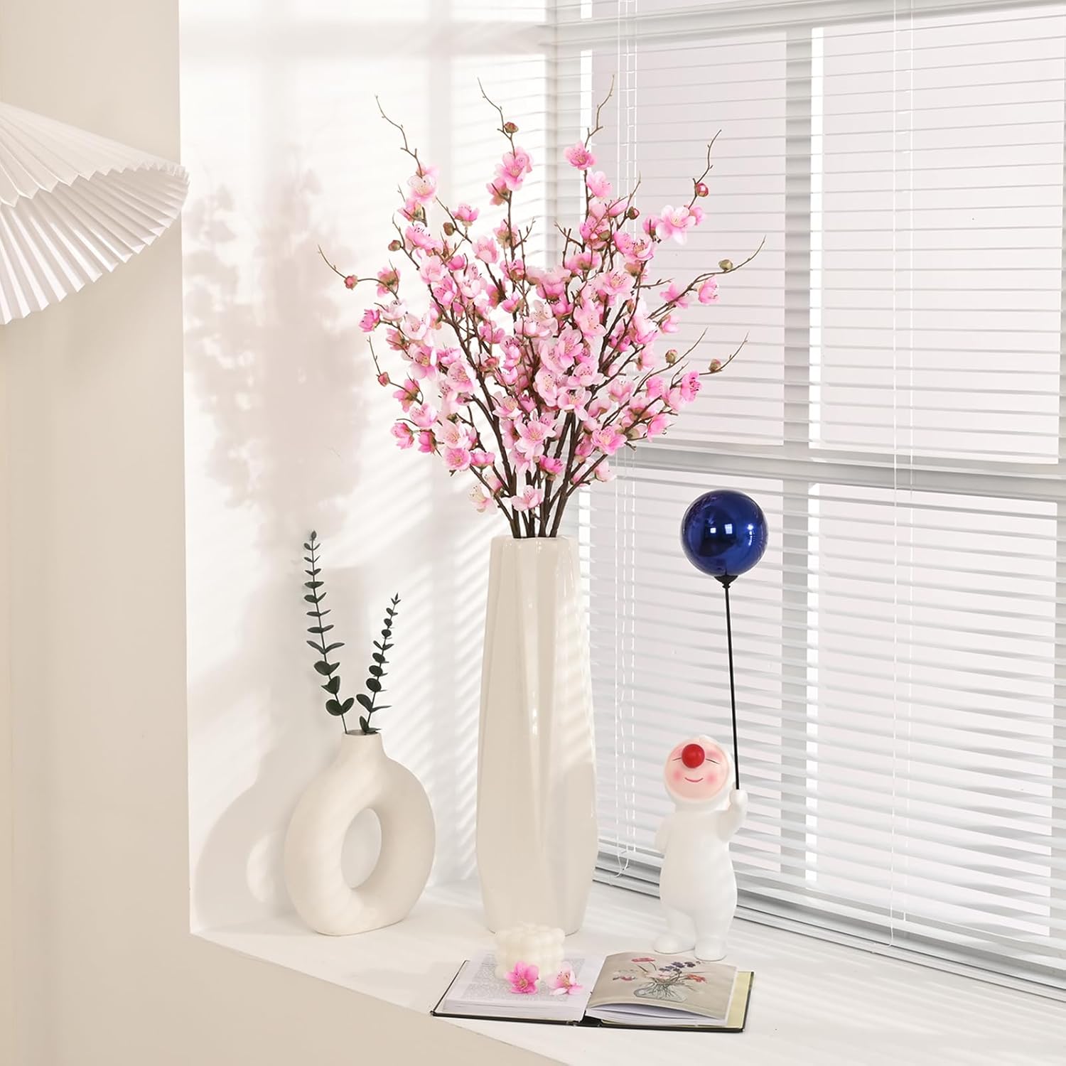 Waipfaru 4 Pcs Faux Cherry Blossom Decor, 36'' Long Stem Artificial Flowers for Tall Vase, Cherry Blossom Tree Branches for Floral Arrangements Wedding Spring Decorations (Pink)