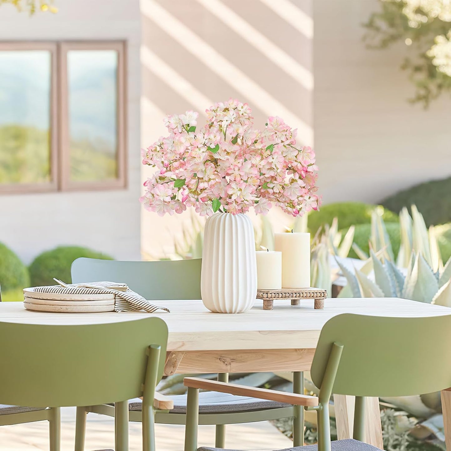 TOCHGREEN Artificial Cherry Blossom Branches 6PCS Fake Flowers Artificial Faux Silk Flowers Plum Tree Blossom Fake Plants Arrangement for Spring DIY Home Wedding Table Office Vase Decor (Pink)