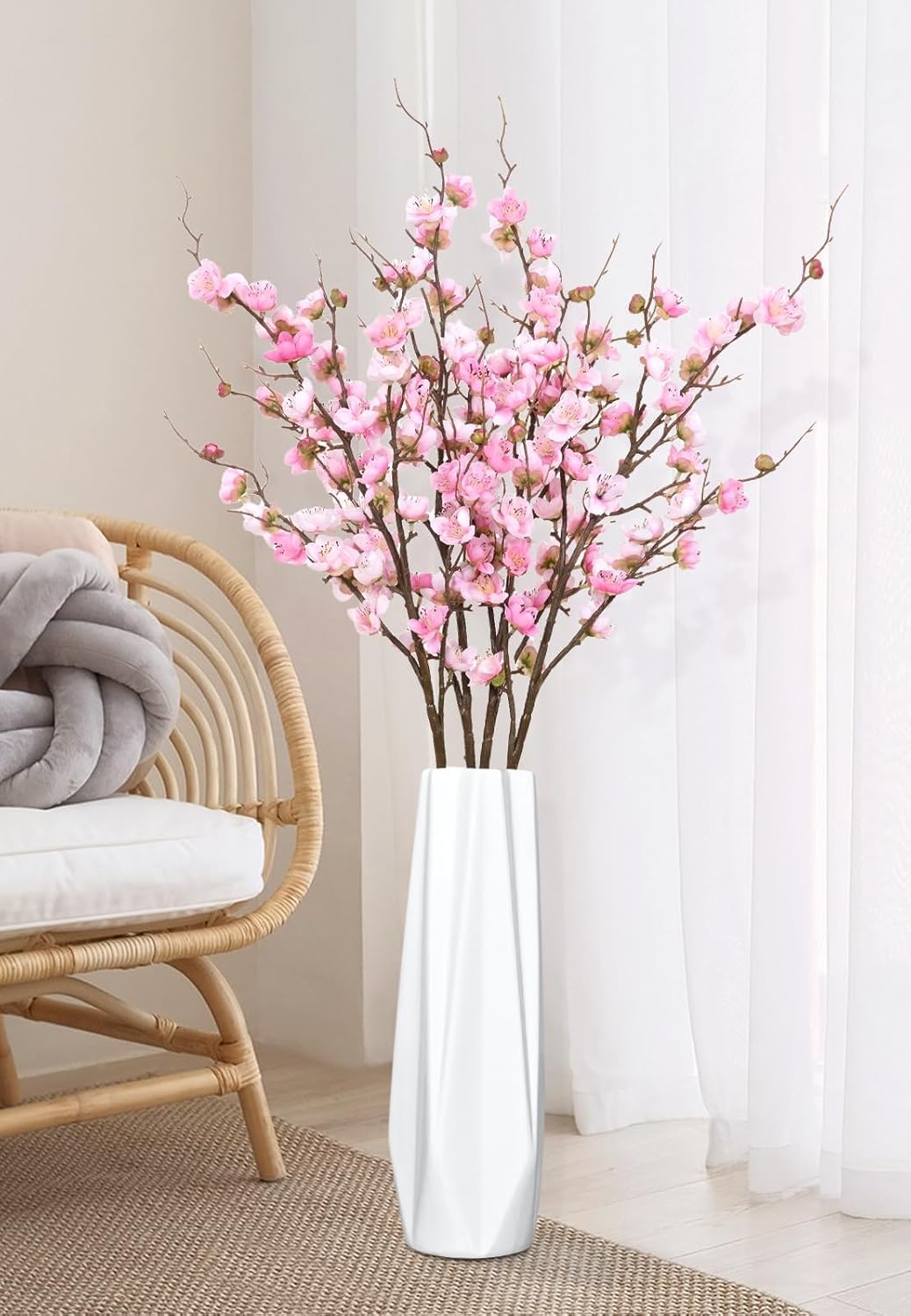 Waipfaru 4 Pcs Faux Cherry Blossom Decor, 36'' Long Stem Artificial Flowers for Tall Vase, Cherry Blossom Tree Branches for Floral Arrangements Wedding Spring Decorations (Pink)