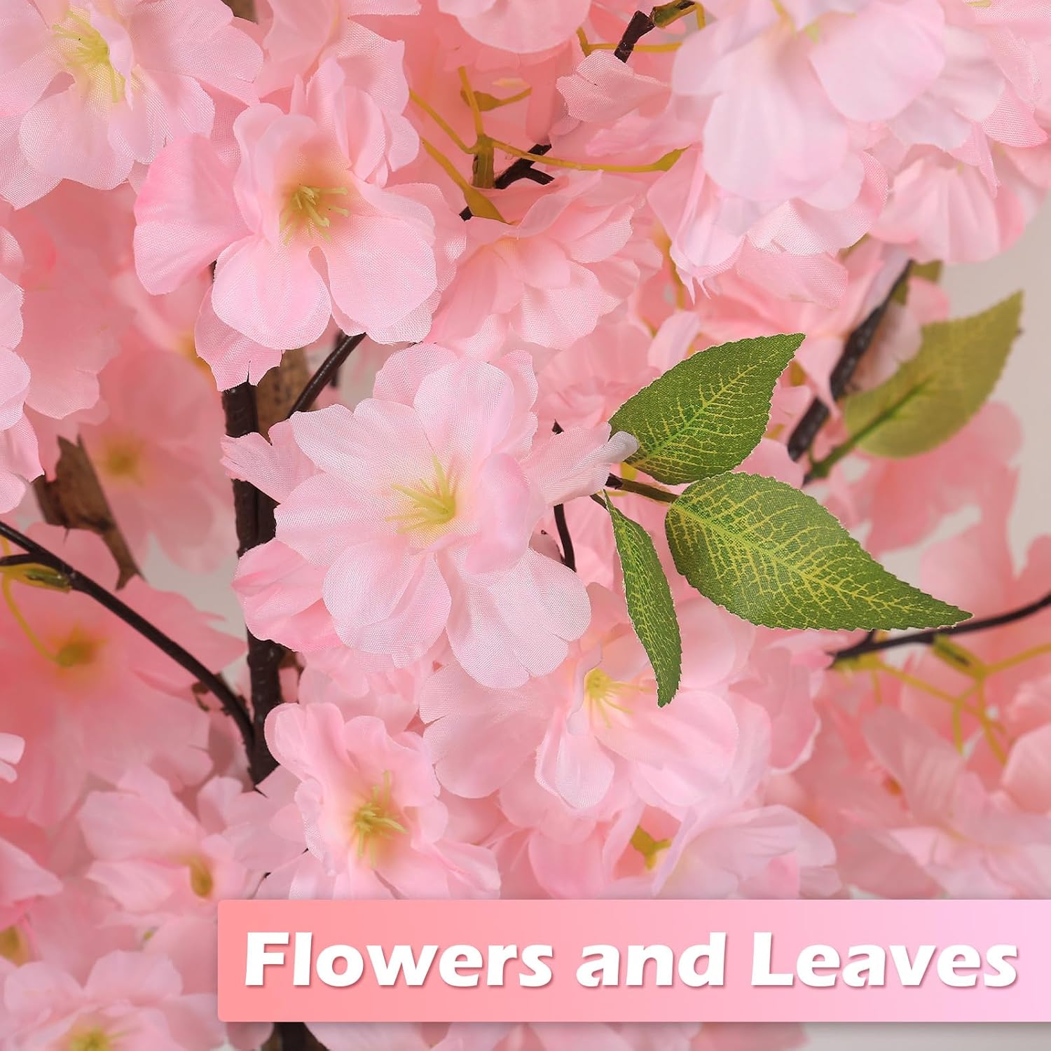 OUSHENG Artificial Cherry Blossom Tree, Fake Plants Indoor Decor, Faux Pink Sakura Flowers for Living Room Home House Entryway Bedroom Office Inside Decorations, 4FT