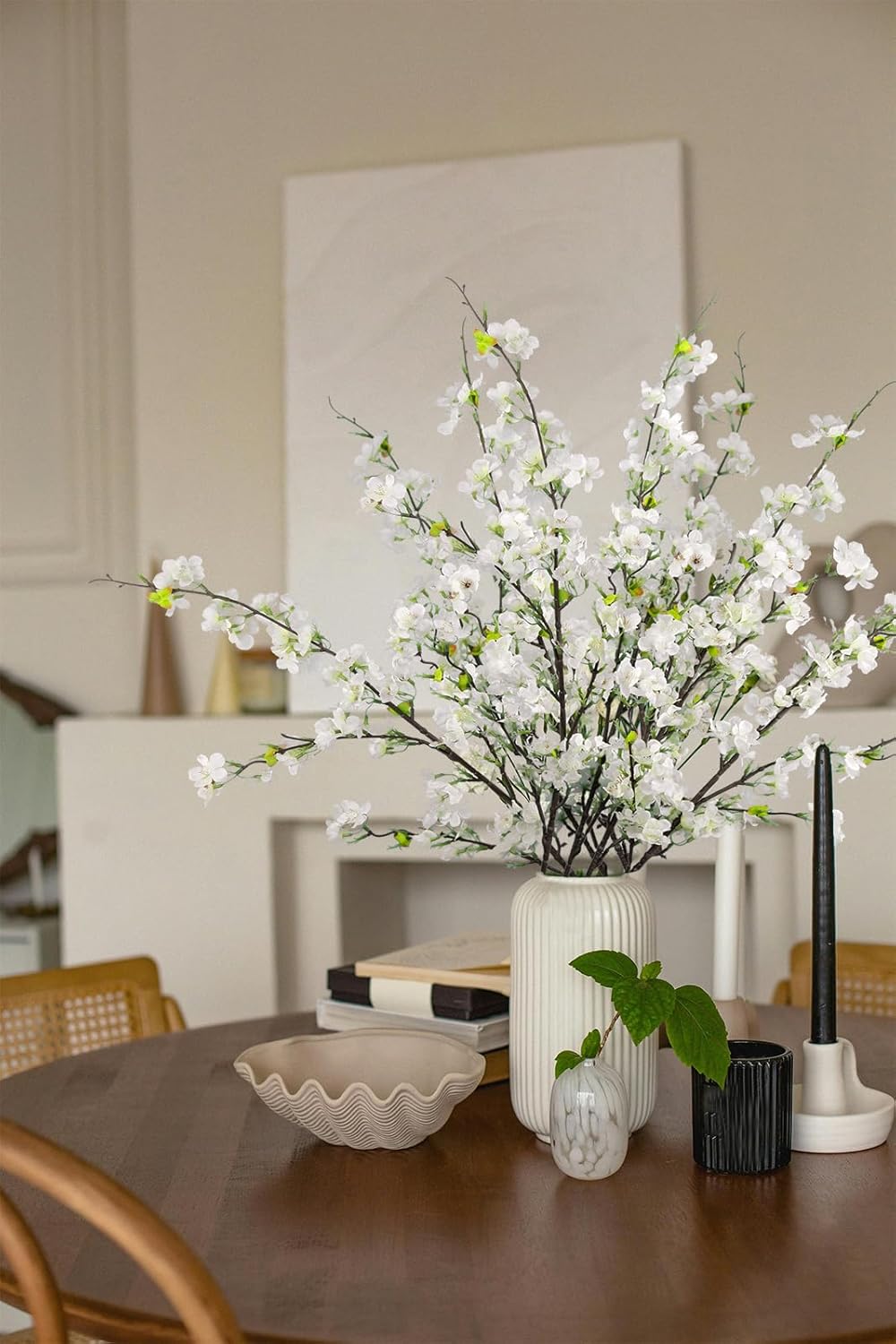 4Pcs Artificial Cherry Blossom Flowers 43 Inch Long Stem Cherry Blossom Decor Fake Flower for Home Wedding Outdoor Decoration (White)
