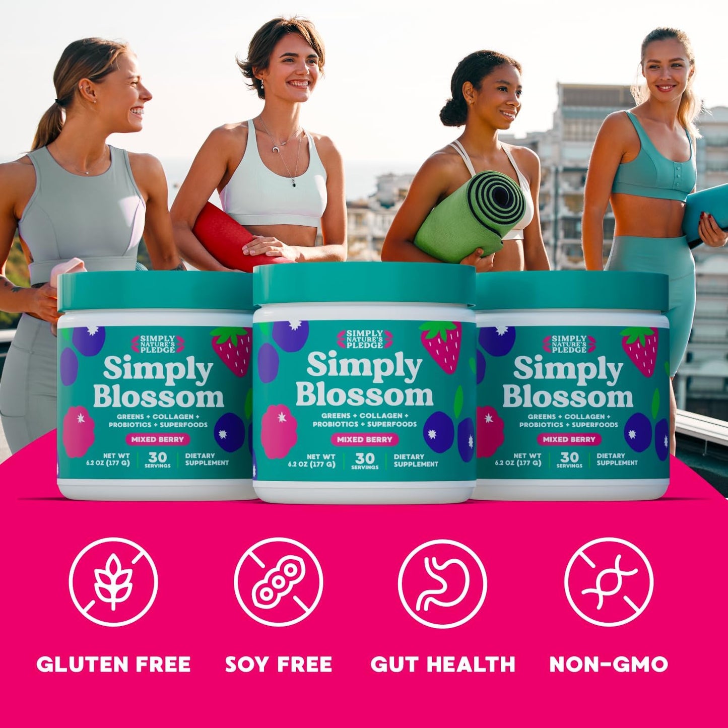Simply Blossom Nutrition - Daily Greens & Superfood Powder + Collagen + Probiotics for Women's Digestive Health & Bloating Relief. Help Your Health Bloom - 30 Day Supply