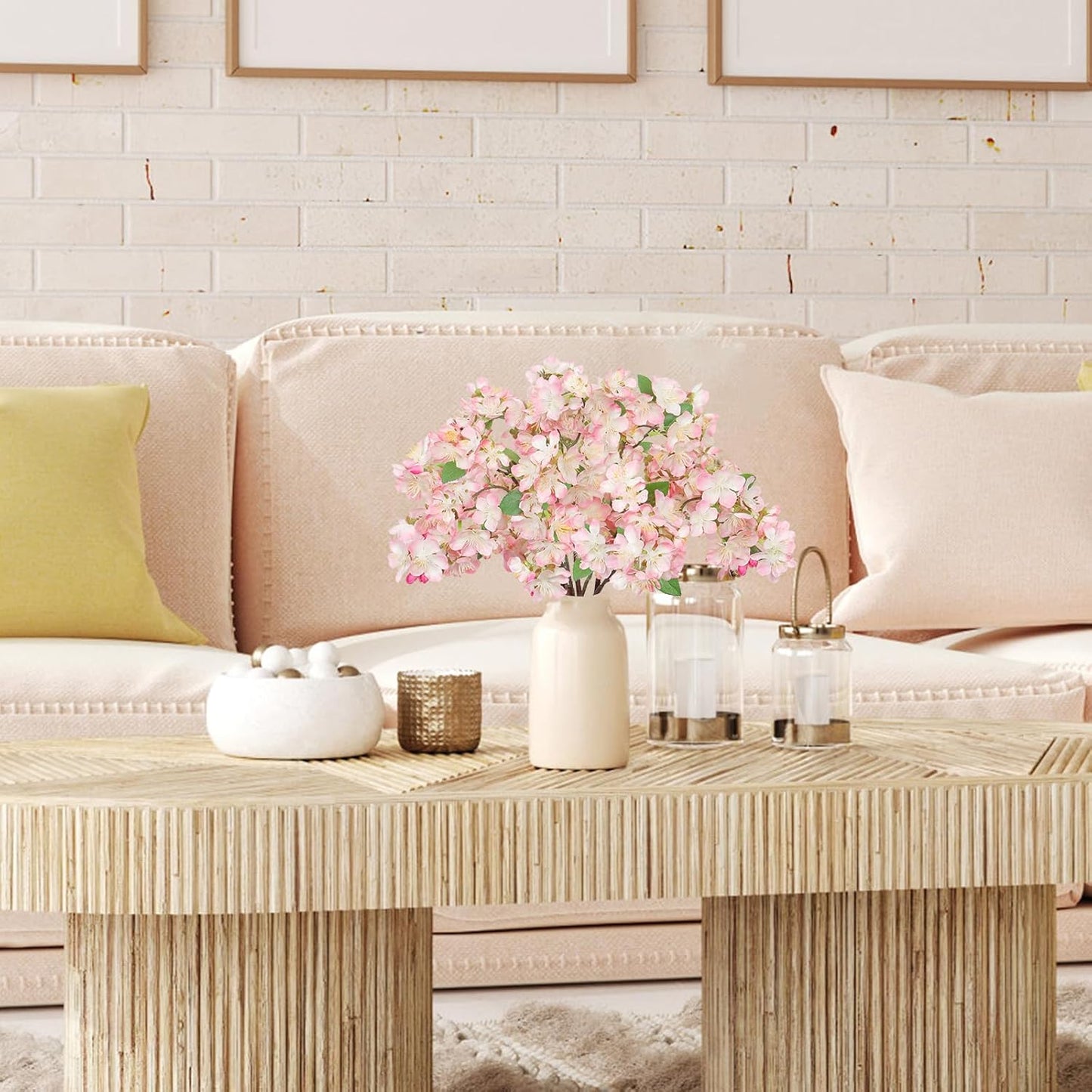 TOCHGREEN Artificial Cherry Blossom Branches 6PCS Fake Flowers Artificial Faux Silk Flowers Plum Tree Blossom Fake Plants Arrangement for Spring DIY Home Wedding Table Office Vase Decor (Pink)