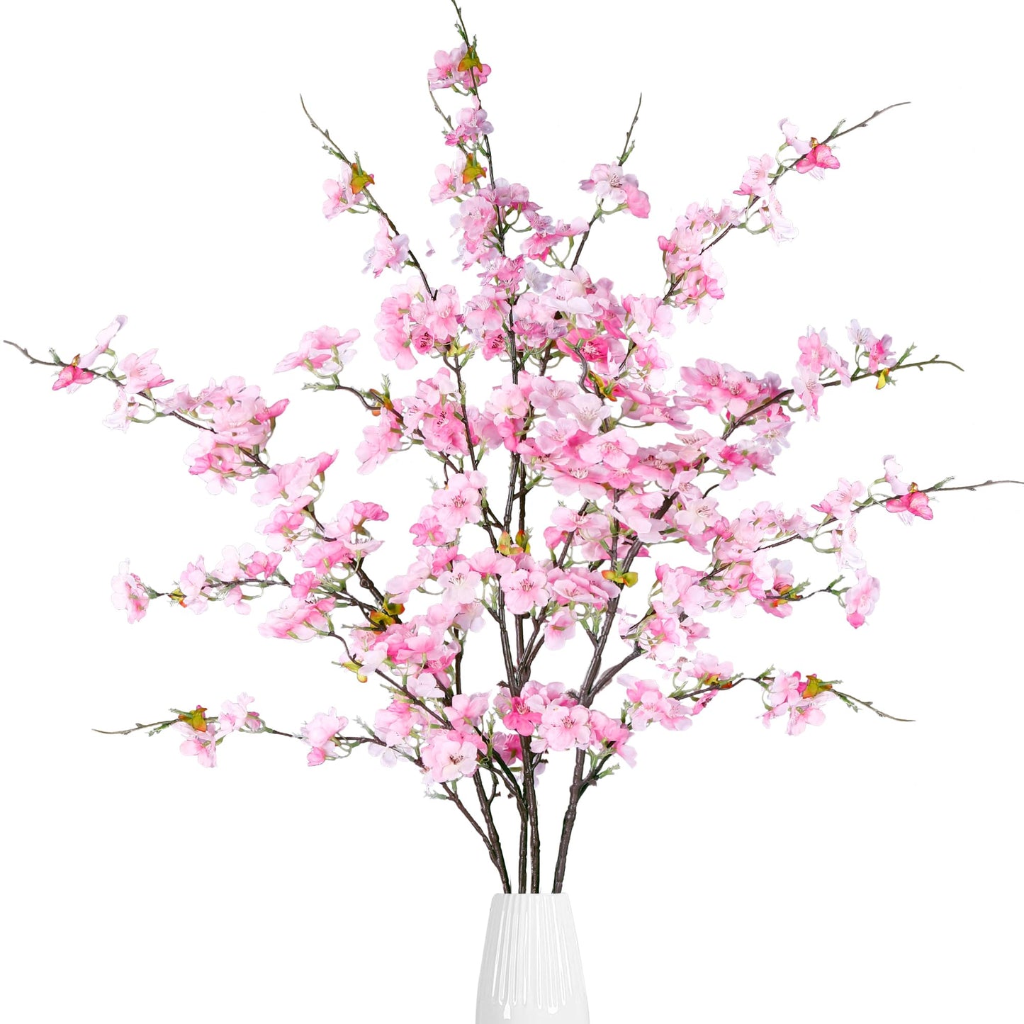 Sggvecsy Artificial Cherry Blossom Flowers 4 Pcs Faux Cherry Blossom Stems Faux Silk Cherry Blossom Branches 43’’ Fake Flowers Long Stems for Vase Arrangements Home Wedding Table Decor (White)