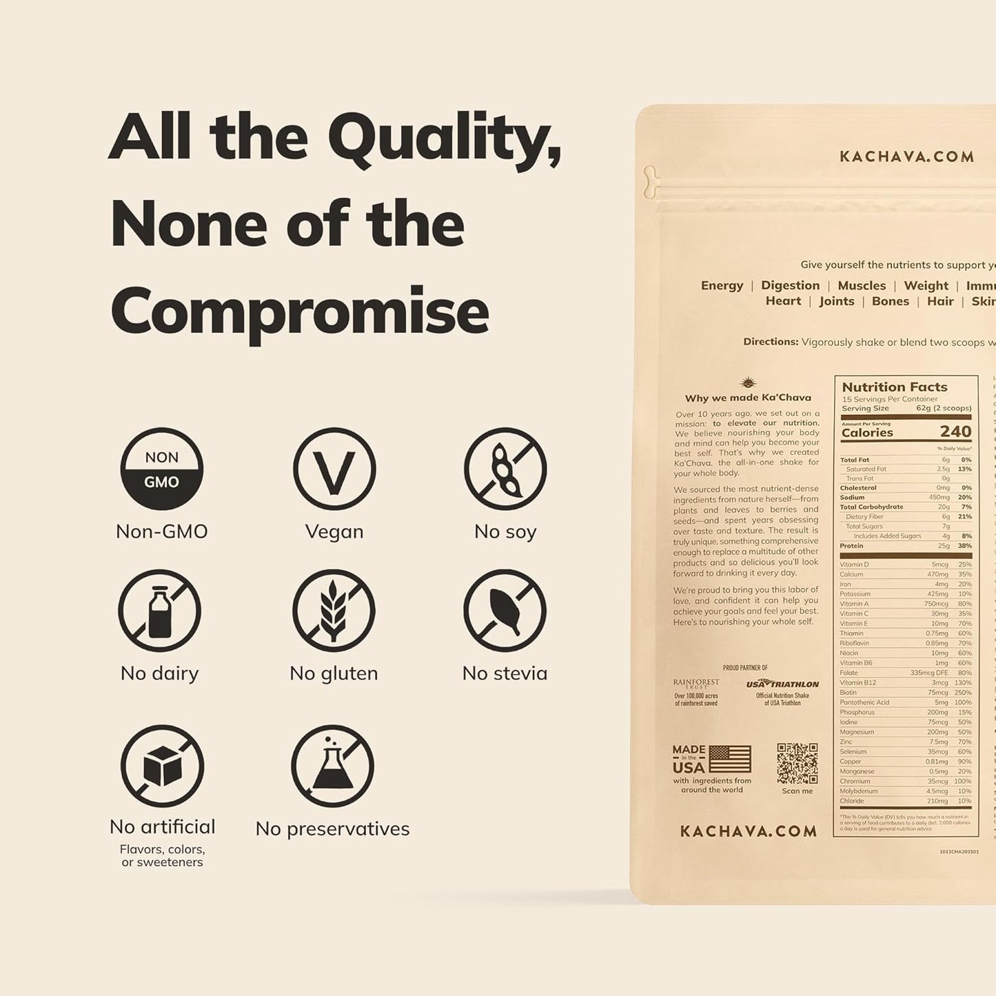 Ka’Chava Whole Body Meal Shake Chocolate 2 lb – Vegan Protein Powder with 85+ Superfoods & Greens – Plant-Based Meal Replacement with Probiotics & Digestive Enzymes – Gluten & Dairy Free (15 Servings)