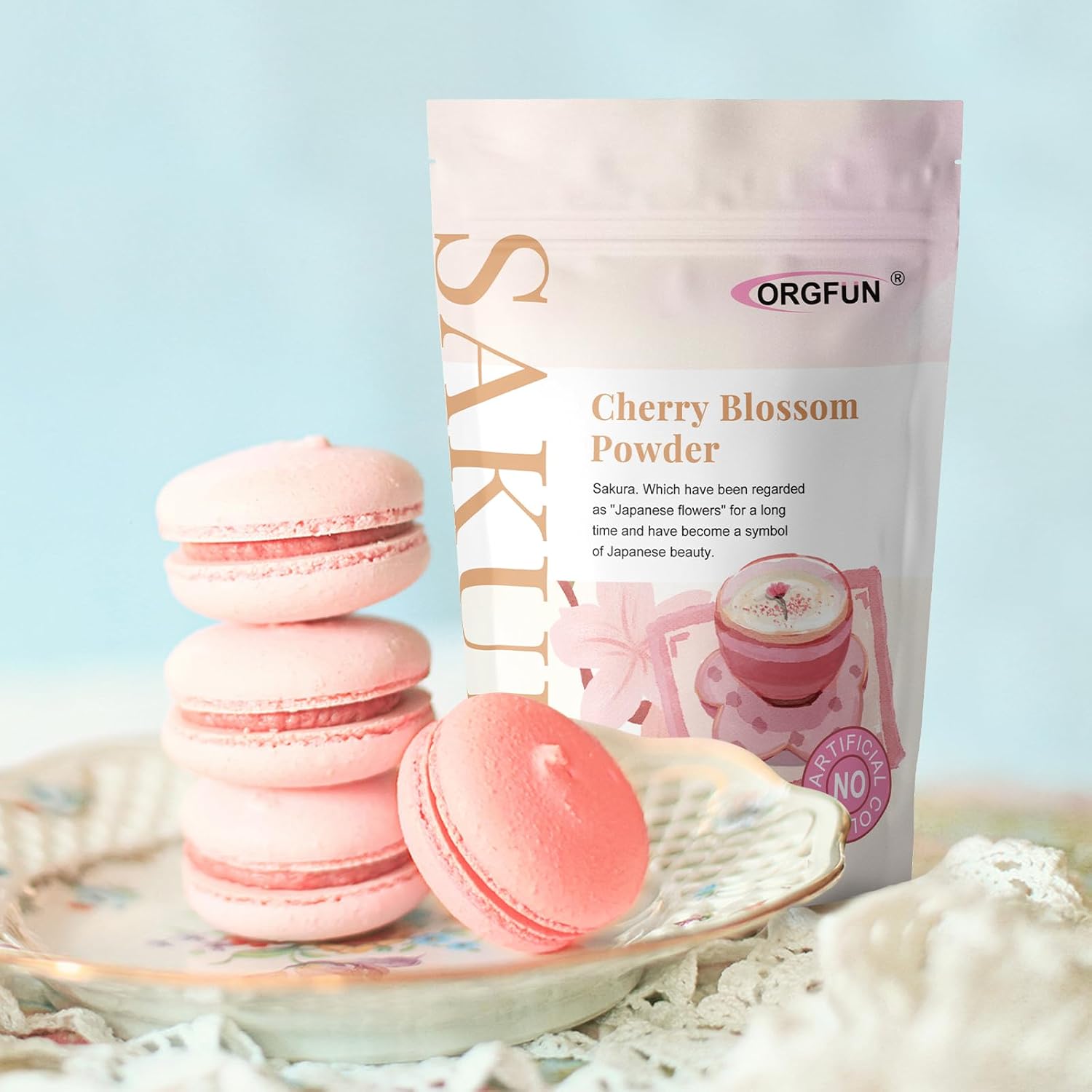 ORGFUN Original Sakura Powder Using 100% Spring Season Cherry Blossom No Additives Gluten Free Made in Japan Perfect for Sakura Latte, Drinks 3.52 Ounce