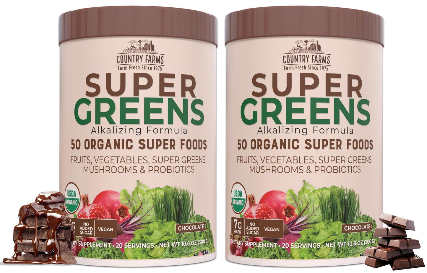 Country Farms Organic Super Greens Berry Flavor, 50 Organic Super Foods, Packed with Fiber, USDA Organic Drink Mix, Fruits, Vegetables, Mushrooms & Probiotics, Supports Energy, 5g Fiber