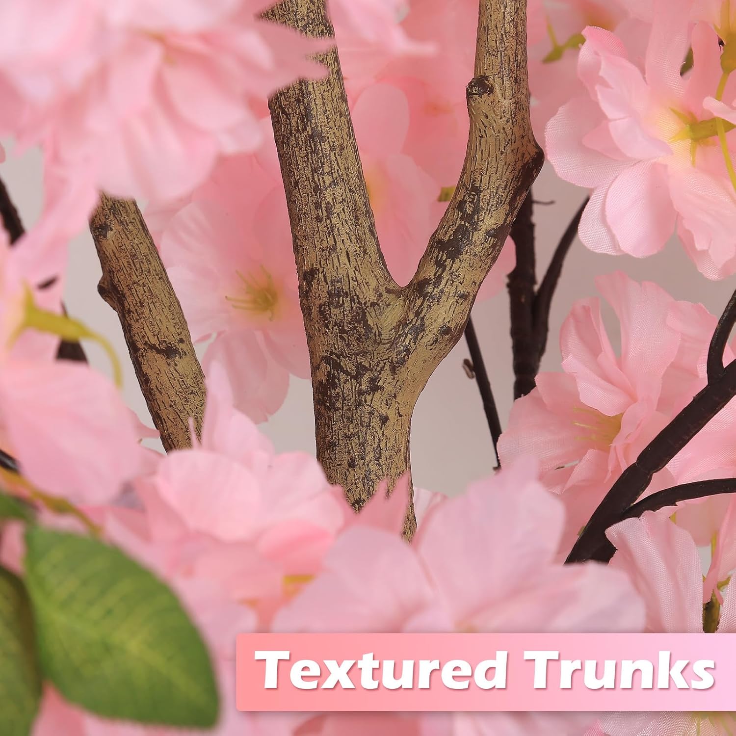 OUSHENG Artificial Cherry Blossom Tree, Fake Plants Indoor Decor, Faux Pink Sakura Flowers for Living Room Home House Entryway Bedroom Office Inside Decorations, 4FT