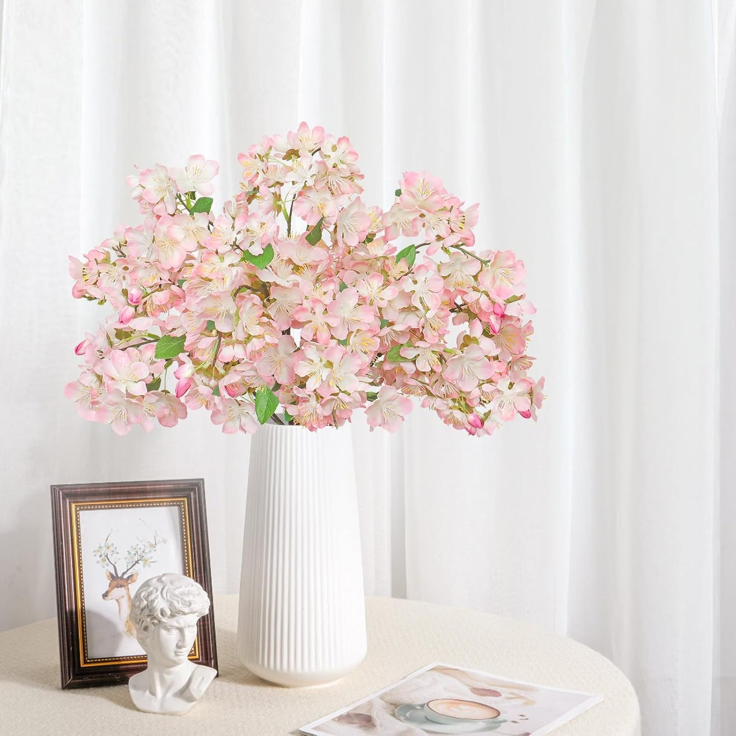 TOCHGREEN Artificial Cherry Blossom Branches 6PCS Fake Flowers Artificial Faux Silk Flowers Plum Tree Blossom Fake Plants Arrangement for Spring DIY Home Wedding Table Office Vase Decor (Pink)