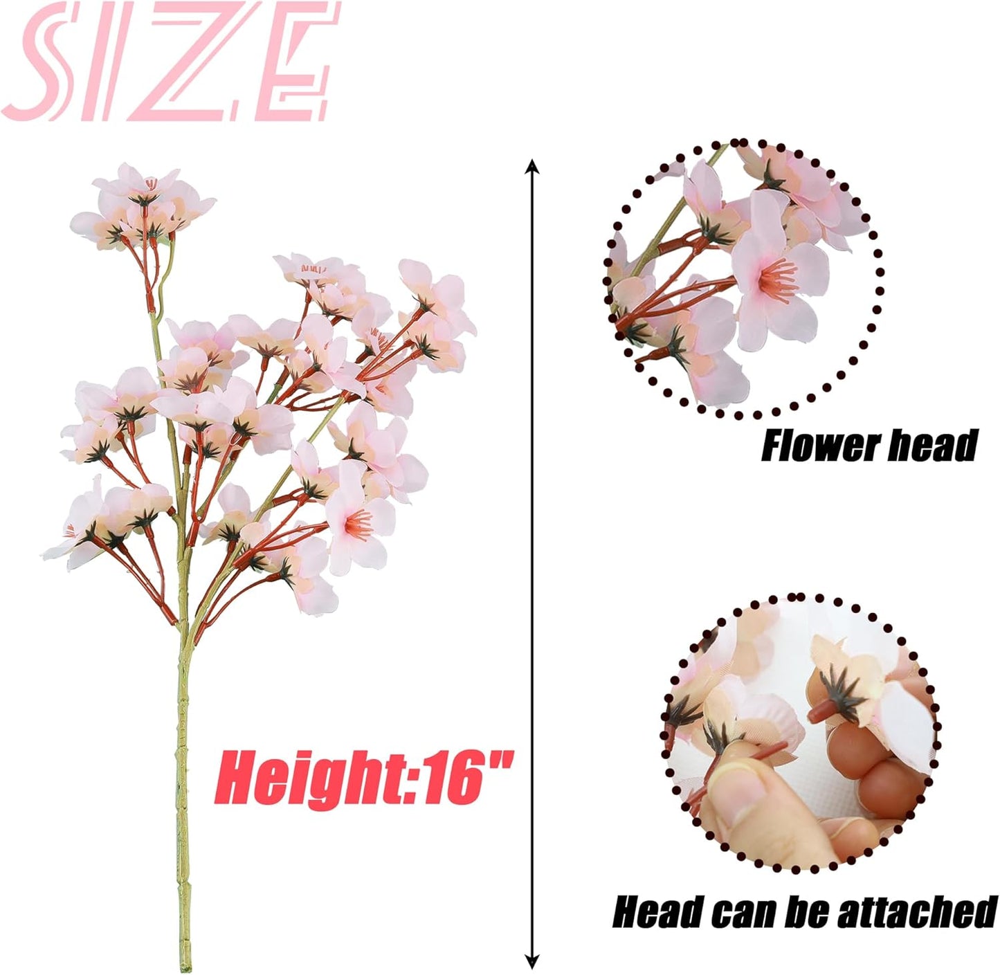 SITUMEIZI 6Pcs Artificial Cherry Blossom Branches Decor Fake Flowers 16" Silk Faux Flowers for Decoration Spring Peach Bouquet Home Wedding Bedroom Party Japanese Garden Table Centerpiece Decor(Pink)