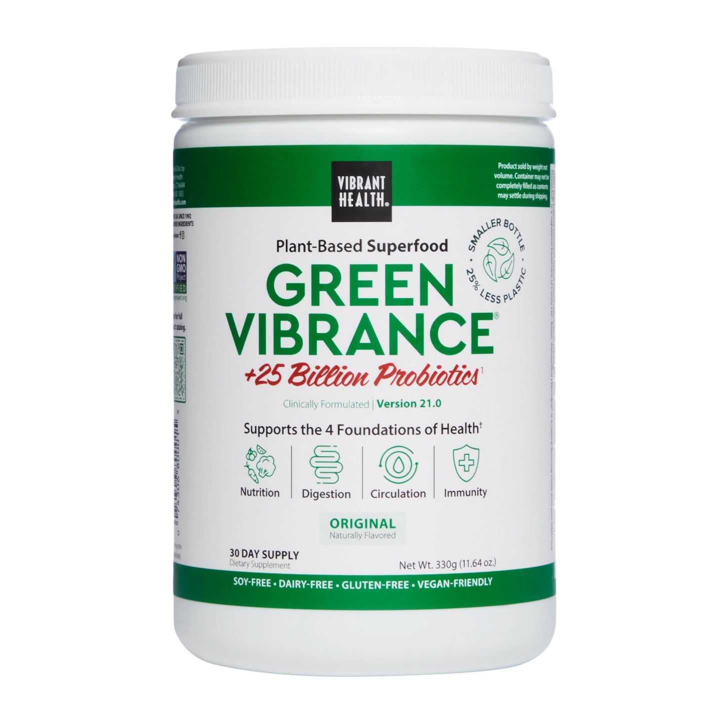 Vibrant Health, Green Vibrance, Includes 65 Plant-Based Superfoods, 25 Billion Probiotics, Fiber, Adaptogens & Enzymes, 83 Servings