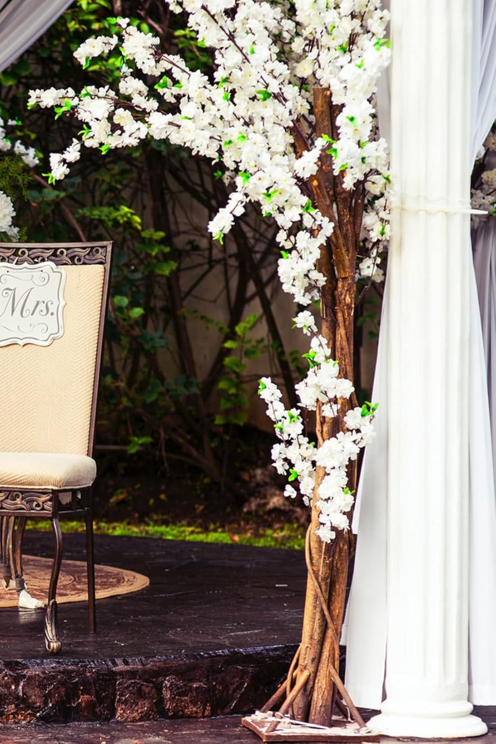 4Pcs Artificial Cherry Blossom Flowers 43 Inch Long Stem Cherry Blossom Decor Fake Flower for Home Wedding Outdoor Decoration (White)