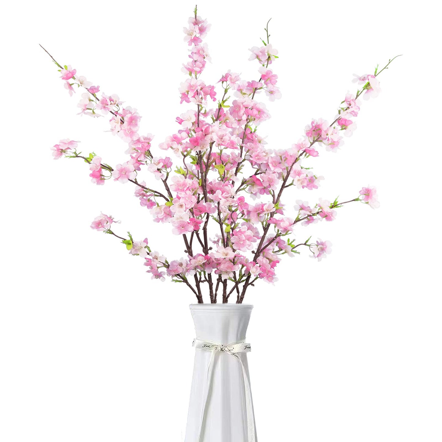 4Pcs Artificial Cherry Blossom Flowers 43 Inch Long Stem Cherry Blossom Decor Fake Flower for Home Wedding Outdoor Decoration (White)