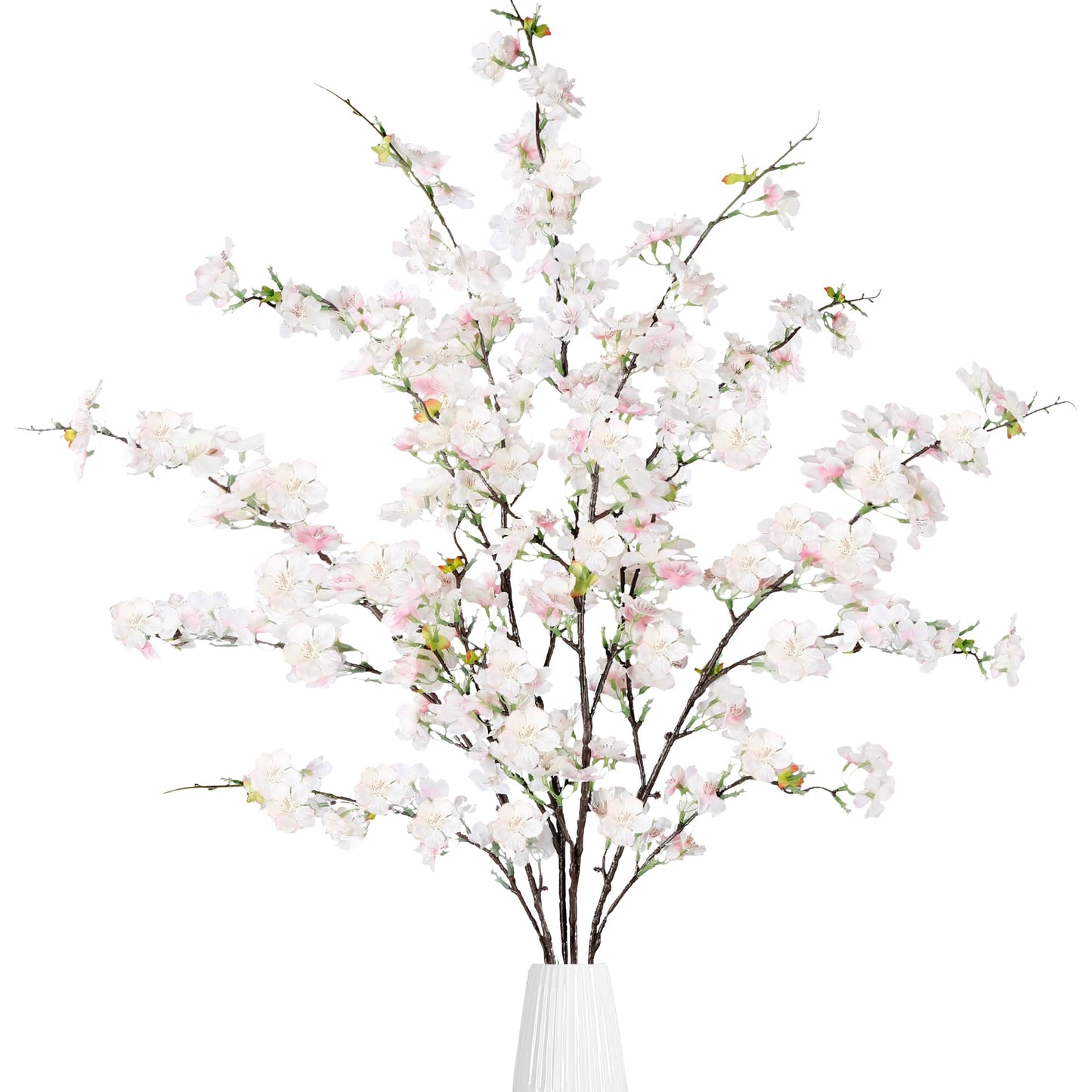 Sggvecsy Artificial Cherry Blossom Flowers 4 Pcs Faux Cherry Blossom Stems Faux Silk Cherry Blossom Branches 43’’ Fake Flowers Long Stems for Vase Arrangements Home Wedding Table Decor (White)