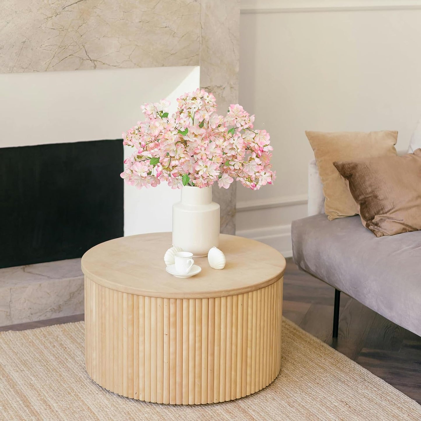 TOCHGREEN Artificial Cherry Blossom Branches 6PCS Fake Flowers Artificial Faux Silk Flowers Plum Tree Blossom Fake Plants Arrangement for Spring DIY Home Wedding Table Office Vase Decor (Pink)